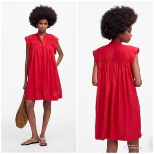 Madewell Watermelon Pink Embroidered Pleated Mini Dress Size Large NWT NO SLIP